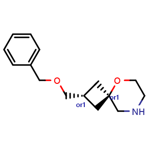 Chemical structure of cis-2-(benzyloxymethyl)-5-oxa-8-azaspiro[3.5]nonane , CAS 2920414-56-6, AChemBlock V156457