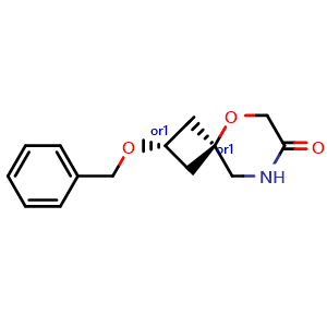 Chemical structure of cis-2-benzyloxy-5-oxa-8-azaspiro[3.5]nonan-7-one , CAS 2816820-31-0, AChemBlock V156465