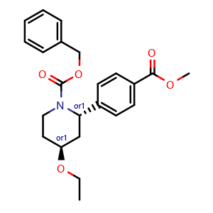 Chemical structure of benzyl trans-4-ethoxy-2-(4-methoxycarbonylphenyl)piperidine-1-carboxylate , CAS 2756090-53-4, AChemBlock V156499