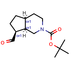 Chemical structure of tert-butyl rel-(4aS,7S,7aR)-7-formyl-1,3,4,4a,5,6,7,7a-octahydrocyclopenta[c]pyridine-2-carboxylate , AChemBlock V156507
