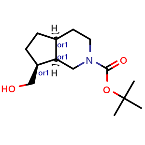 Chemical structure of tert-butyl rel-(4aS,7S,7aR)-7-(hydroxymethyl)-1,3,4,4a,5,6,7,7a-octahydrocyclopenta[c]pyridine-2-carboxylate , AChemBlock V156509