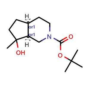 Chemical structure of tert-butyl cis-7-hydroxy-7-methyl-3,4,4a,5,6,7a-hexahydro-1H-cyclopenta[c]pyridine-2-carboxylate , CAS 2940934-15-4, AChemBlock V156511