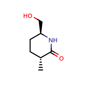 Chemical structure of (3R,6S)-6-(hydroxymethyl)-3-methyl-piperidin-2-one , CAS 1159991-51-1, AChemBlock V156517