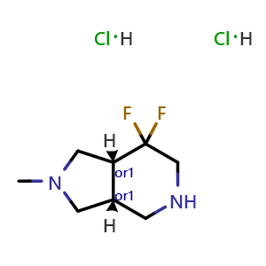 Chemical structure of cis-7,7-difluoro-2-methyl-3,3a,4,5,6,7a-hexahydro-1H-pyrrolo[3,4-c]pyridine dihydrochloride , CAS 2387562-40-3, AChemBlock V156535
