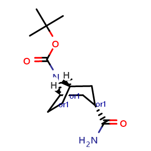 Chemical structure of tert-butyl endo3-carbamoyl-8-azabicyclo[3.2.1]octane-8-carboxylate , AChemBlock V156547