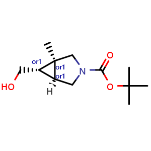 Chemical structure of tert-butyl rel-(1S,5S,6S)-6-(hydroxymethyl)-1-methyl-3-azabicyclo[3.1.0]hexane-3-carboxylate , CAS 2940862-33-7, AChemBlock V156551
