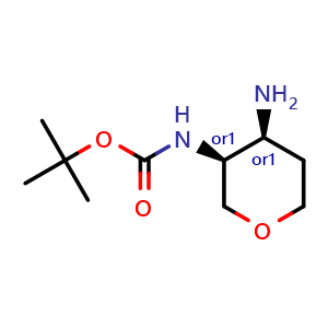Chemical structure of tert-butyl N-[(cis-4-aminotetrahydropyran-3-yl]carbamate , CAS 2641560-64-5, AChemBlock V156553