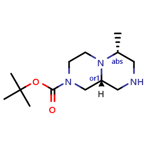 Chemical structure of tert-butyl rel-(6R,9aR)-6-methyl-1,3,4,6,7,8,9,9a-octahydropyrazino[1,2-a]pyrazine-2-carboxylate , CAS 2920207-68-5, AChemBlock V156558
