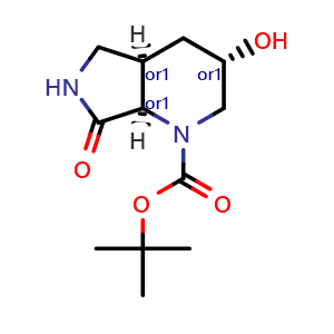 Chemical structure of tert-butyl rel-(3S,4aR,7aR)-3-hydroxy-7-oxo-3,4,4a,5,6,7a-hexahydro-2H-pyrrolo[3,4-b]pyridine-1-carboxylate , AChemBlock V156559