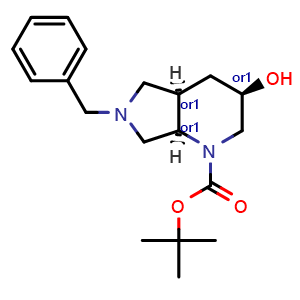 Chemical structure of tert-butyl rel-(3R,4aR,7aR)-6-benzyl-3-hydroxy-3,4,4a,5,7,7a-hexahydro-2H-pyrrolo[3,4-b]pyridine-1-carboxylate , CAS 2940856-65-3, AChemBlock V156563