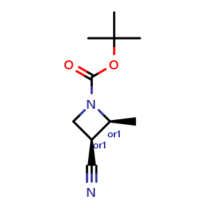 Chemical structure of tert-butyl cis-3-cyano-2-methyl-azetidine-1-carboxylate , AChemBlock V156586