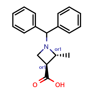 Chemical structure of trans-1-benzhydryl-2-methyl-azetidine-3-carboxylic acid , CAS 2865115-29-1, AChemBlock V156587
