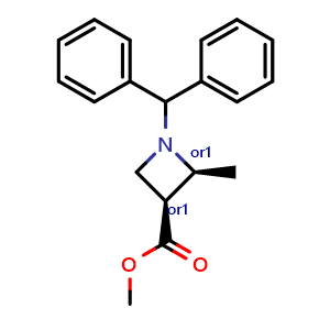 Chemical structure of methyl cis-1-benzhydryl-2-methyl-azetidine-3-carboxylate , CAS 2920428-28-8, AChemBlock V156590