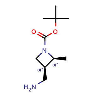 Chemical structure of tert-butyl cis-3-(aminomethyl)-2-methyl-azetidine-1-carboxylate , AChemBlock V156593