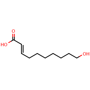Chemical structure of 10-Hydroxy-2-decenoic acid , CAS 14113-05-4, AChemBlock V156599