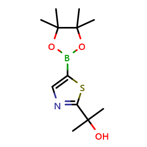 Chemical structure of 2-(5-(4,4,5,5-tetramethyl-1,3,2-dioxaborolan-2-yl)thiazol-2-yl)propan-2-ol , CAS 1429913-30-3, AChemBlock V156625