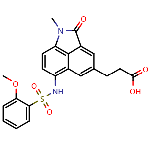 Chemical structure of 3-[6-(2-Methoxy-benzenesulfonylamino)-1-methyl-2-oxo-1,2-dihydro-benzo[cd]indol-4-yl]-propionic acid , CAS 2570470-39-0, AChemBlock V156664