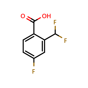 Chemical structure of 2-(difluoromethyl)-4-fluorobenzoic acid , CAS 1630983-02-6, AChemBlock V156692