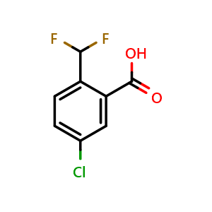Chemical structure of 5-chloro-2-(difluoromethyl)benzoic acid , CAS 1551365-62-8, AChemBlock V156694