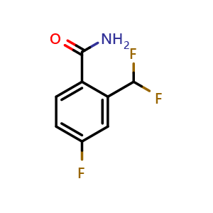 Chemical structure of 2-(difluoromethyl)-4-fluorobenzamide , CAS 1630983-11-7, AChemBlock V156700