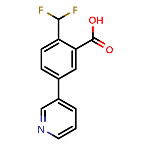 Chemical structure of 2-(difluoromethyl)-5-(pyridin-3-yl)benzoic acid , CAS 1630983-13-9, AChemBlock V156701
