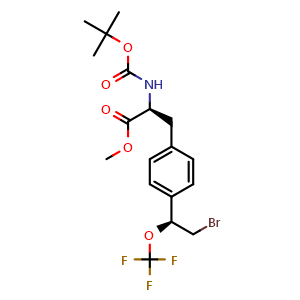 Chemical structure of methyl (S)-3-(4-((S)-2-bromo-1-(trifluoromethoxy)ethyl)phenyl)-2-((tert-butoxycarbonyl)amino)propanoate , CAS 2070902-57-5, AChemBlock V156724