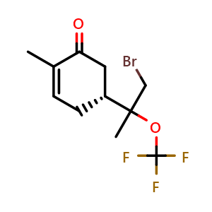 Chemical structure of (5R)-5-(1-bromo-2-(trifluoromethoxy)propan-2-yl)-2-methylcyclohex-2-en-1-one , CAS 2070902-62-2, AChemBlock V156734