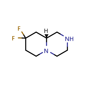 Chemical structure of (R)-8,8-difluorooctahydro-2H-pyrido[1,2-a]pyrazine , CAS 2245863-11-8, AChemBlock V156801