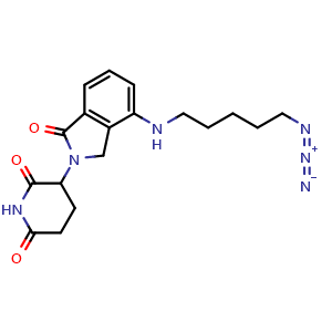 Chemical structure of 3-(4-((5-azidopentyl)amino)-1-oxoisoindolin-2-yl)piperidine-2,6-dione , CAS 2399455-78-6, AChemBlock V156805