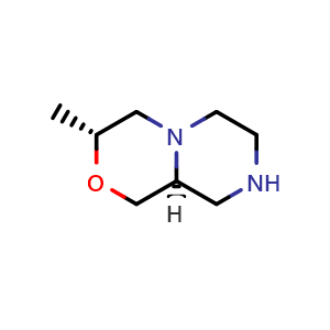 Chemical structure of (3R,9aS)-3-methyloctahydropyrazino[2,1-c][1,4]oxazine , CAS 2245862-70-6, AChemBlock V156812