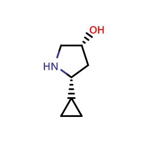 Chemical structure of (3R,5R)-5-cyclopropylpyrrolidin-3-ol , CAS 2126144-73-6, AChemBlock V156814