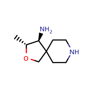 Chemical structure of (3R,4S)-3-methyl-2-oxa-8-azaspiro[4.5]decan-4-amine , CAS 1801767-24-7, AChemBlock V156824