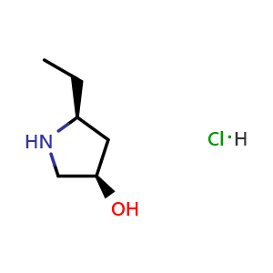 Chemical structure of (3R,5S)-5-ethylpyrrolidin-3-ol hydrochloride , CAS 2126144-74-7, AChemBlock V156825