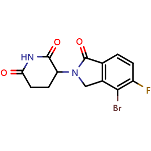 Chemical structure of 3-(4-bromo-5-fluoro-1-oxoisoindolin-2-yl)piperidine-2,6-dione , CAS 2619512-24-0, AChemBlock V156833