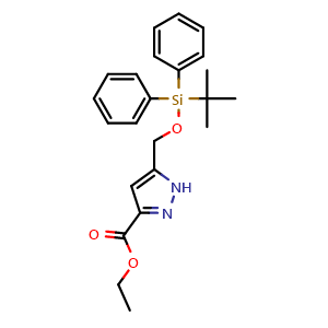 Chemical structure of ethyl 5-(((tert-butyldiphenylsilyl)oxy)methyl)-1H-pyrazole-3-carboxylate , CAS 2143010-92-6, AChemBlock V156886