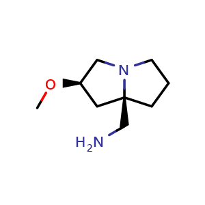 Chemical structure of ((2R,7aR)-2-methoxytetrahydro-1H-pyrrolizin-7a(5H)-yl)methanamine , AChemBlock V156899