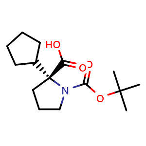 Chemical structure of (R)-1-(tert-butoxycarbonyl)-2-cyclopentylpyrrolidine-2-carboxylic acid , CAS 2136050-03-6, AChemBlock V156912