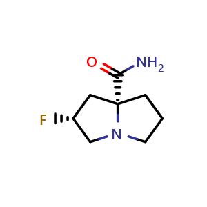 Chemical structure of (2R,7aR)-2-fluorotetrahydro-1H-pyrrolizine-7a(5H)-carboxamide , AChemBlock V156951