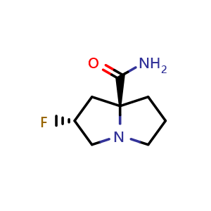 Chemical structure of (2R,7aS)-2-fluorotetrahydro-1H-pyrrolizine-7a(5H)-carboxamide , AChemBlock V156952