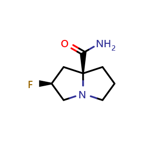 Chemical structure of (2S,7aS)-2-fluorotetrahydro-1H-pyrrolizine-7a(5H)-carboxamide , AChemBlock V156953