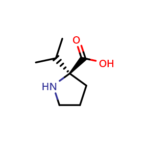 Chemical structure of (S)-2-isopropylpyrrolidine-2-carboxylic acid , CAS 1068704-38-0, AChemBlock V156958