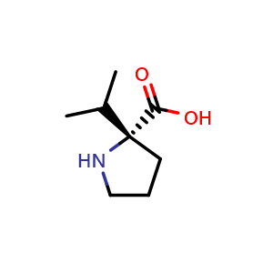 Chemical structure of (R)-2-isopropylpyrrolidine-2-carboxylic acid , CAS 1932623-90-9, AChemBlock V156959
