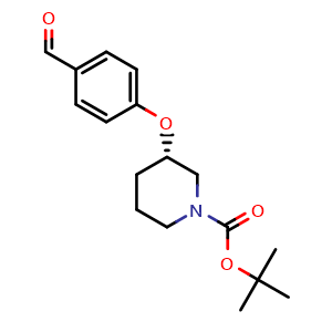 Chemical structure of tert-butyl (S)-3-(4-formylphenoxy)piperidine-1-carboxylate , CAS 696588-35-9, AChemBlock V156961