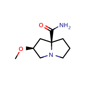 Chemical structure of (2S,7aS)-2-methoxytetrahydro-1H-pyrrolizine-7a(5H)-carboxamide , AChemBlock V156981