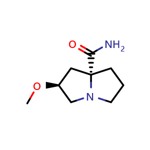 Chemical structure of (2S,7aR)-2-methoxytetrahydro-1H-pyrrolizine-7a(5H)-carboxamide , AChemBlock V156985