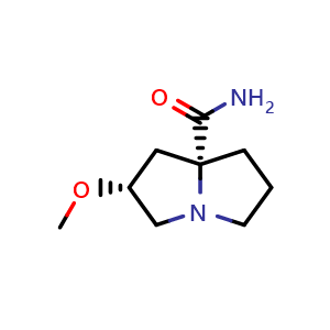 Chemical structure of (2R,7aR)-2-methoxytetrahydro-1H-pyrrolizine-7a(5H)-carboxamide , AChemBlock V156986