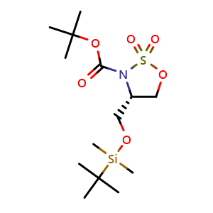 Chemical structure of tert-butyl (S)-4-(((tert-butyldimethylsilyl)oxy)methyl)-1,2,3-oxathiazolidine-3-carboxylate 2,2-dioxide , CAS 1338090-89-3, AChemBlock V157003