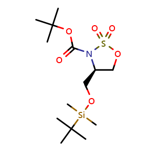 Chemical structure of tert-butyl (R)-4-(((tert-butyldimethylsilyl)oxy)methyl)-1,2,3-oxathiazolidine-3-carboxylate 2,2-dioxide , CAS 2649409-89-0, AChemBlock V157004