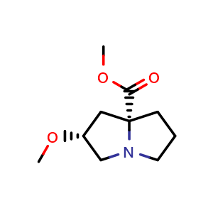 Chemical structure of methyl (2R,7aR)-2-methoxytetrahydro-1H-pyrrolizine-7a(5H)-carboxylate , AChemBlock V157018