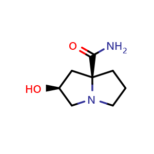 Chemical structure of (2S,7aS)-2-hydroxytetrahydro-1H-pyrrolizine-7a(5H)-carboxamide , AChemBlock V157019